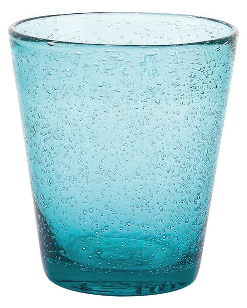 Bicchieri ACQUA set 6 in Pasta di Vetro CANCUN SATIN Decoro finemente lavorato , diametro 8 x h 10 cm 330 Ml colore Turchese