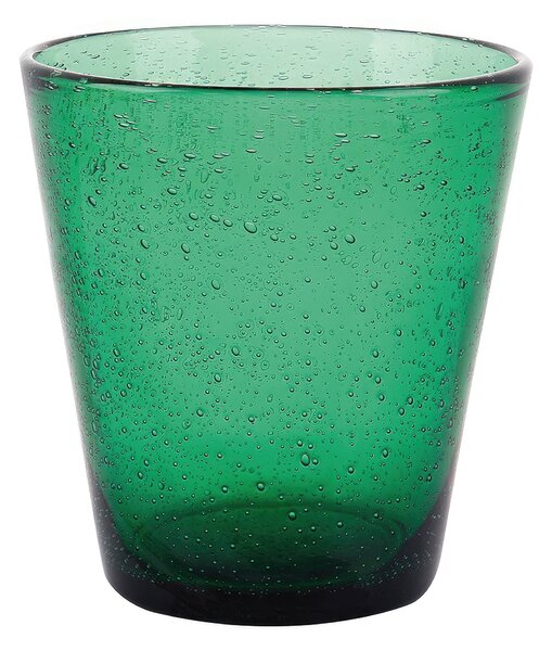 Bicchieri ACQUA set 6 In Pasta di Vetro CANCUN SATIN Decoro finemente lavorato , diametro 8 x h 10 cm 330 Ml colore Verde Bottiglia