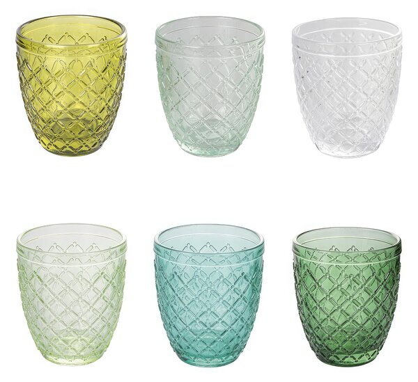 Bicchieri ACQUA set 6 in Vetro Multicolor In Pasta di Vetro CASTLE GREENERY Decoro finemente lavorato , diametro 8 x h 9,5 cm 325 Ml