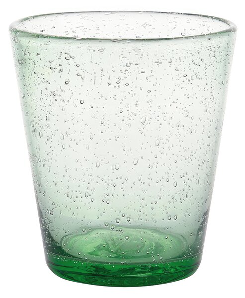 Bicchieri ACQUA set 6 in Pasta di Vetro CANCUN SATIN Decoro finemente lavorato , diametro 8 x h 10 cm 330 Ml colore Verde chiaro trasparente