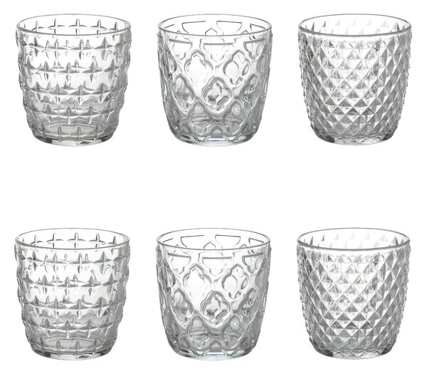 Bicchieri ACQUA set 6 in Vetro Superficie Lavorata A rilievo DIVERSITY, diametro 9x h 9 cm 325 Ml colore trasparente