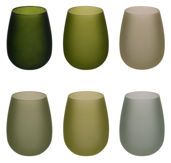 Bicchieri ACQUA Set 6 in Vetro Frosted Happy Hour Greenery in Vetro Multicolor, 600 ML diametro 9 x h11 cm