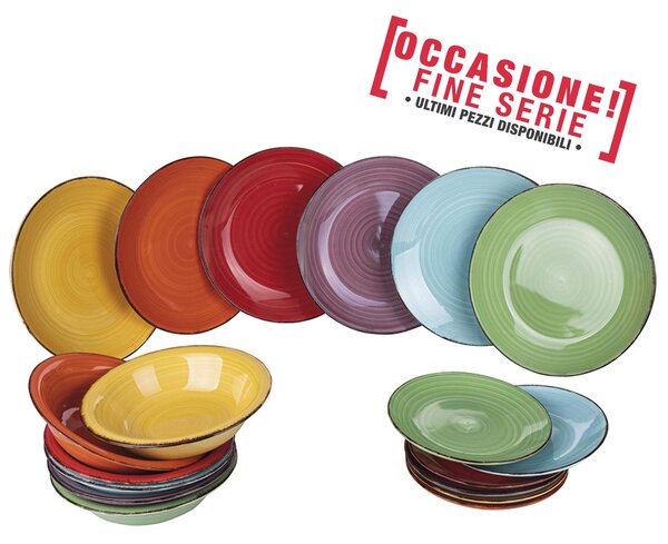 Servizio Piatti Set 6 posti tavola 18 pezzi LInea BAITA , in GRES 6 posti tavola colori diversi in confezione serigrafata adatto alla lavastoviglie
