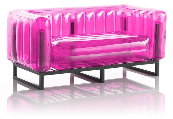 Divano EKO gonfiabile con TELAIO IN ALLUMINIO e TPU Crystal Pink YOMI, 76,5x151xH69,5 cm riciclabile, biodegradabile, estremamente resistente, peso sopportabile 300 kg