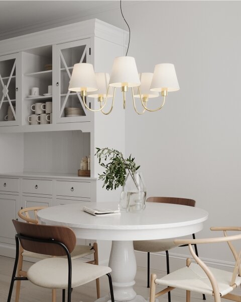 ByRydens 4202720-6509 - Lampadario sospeso su cavo LYNF 5xE14/8W/230V ottone/bianco