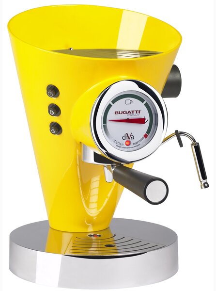 Macchina da caff� DIVA Bugatti in acciaio inox 24x24x 36.5 cm -Peso 9,5 kg, 0,8 Litri per caff� macinato e in polvere Prodotta interamente in Italia con Garanzia Italiana Giallo