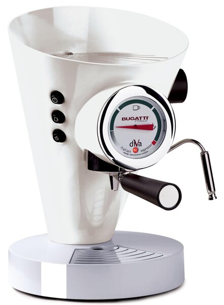 Macchina da caff� DIVA Bugatti in acciaio inox 24x24x 36.5 cm -Peso 9,5 kg, 0,8 Litri per caff� macinato e in polvere Prodotta interamente in Italia con Garanzia Italiana Bianco