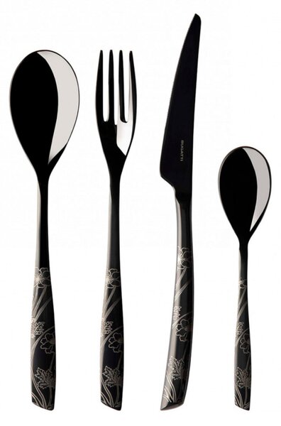 Servizio Posate 24 pezzi 6 Posti tavola in acciaio inox 18/10 Riviera Lady Black Diamond PVD Lucido