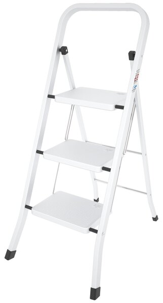 Sgabello in Acciaio verniciato 3 Gradini FACTOTUM 50x65xh108 cm -Peso 6.5 kg gradini zigrinati anti scivolo, colore bianco