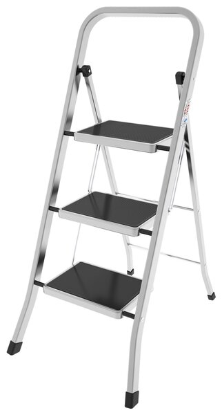 Sgabello in Alluminio 3 Gradini FACTOTUM 50x65xh108 cm -Peso 5.5 kg gradini zigrinati anti scivolo, colore bianco