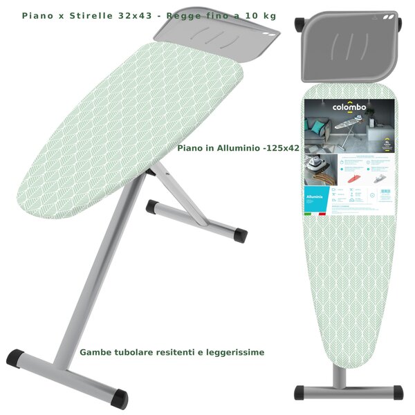 Asse da Stiro da Stiro ALLUMINA piano di stiratura IN ALLUMINIO 125x42 cm - peso 6,4 kg 6 posizioni chiusa ingombra solo 11cm, min 71 max 95 regolabile Made in italy