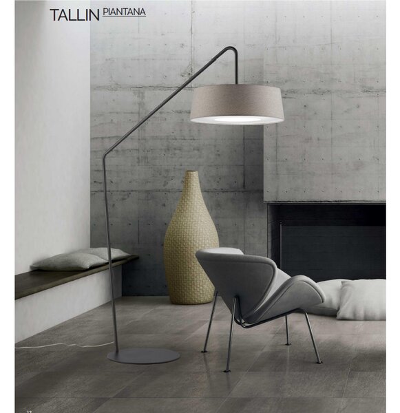 Lampada piantana da TERRA Struttura in acciaio verniciato ANTRACITE TALLIN Dimensioni 135xh 208 cm - 12,5 kg Paralume in Tessuto Sabbia � 60 x h 19cm