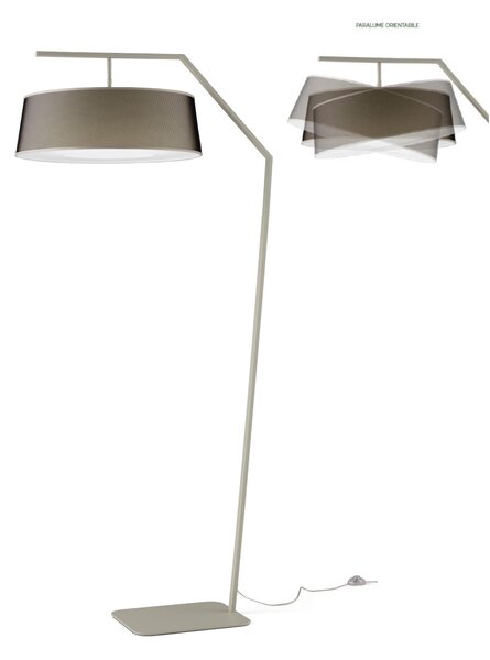 Lampada piantana da Terra Struttura in acciaio verniciato Grigio Chiaro URBAN Dimensioni 87xh 188 cm - 10,5 kg Paralume orientabile in Micro rete nera