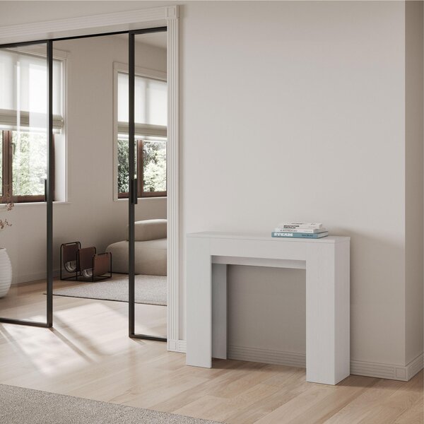 Consolle Allungabile SLICK in Legno Nobilitato Dimensioni 90x25xh 77 cm Allungabile fino a 181 Ospita 10 persone Bianco Frassino