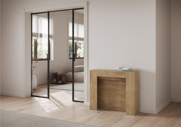 Consolle Allungabile con 3 allunghe KIBA 90x25xh77 cm estensibile fino a 211 cm, Ospita 10 persone 3 Allunghe all'interno Quercia Naturale