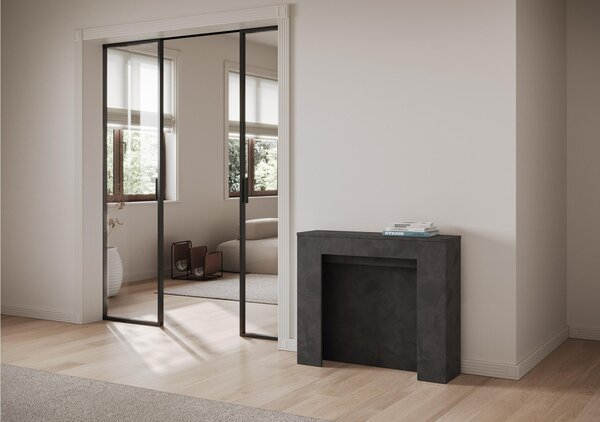 Consolle Allungabile con 3 allunghe KIBA 90x25xh77 cm estensibile fino a 211 cm, Ospita 10 persone 3 Allunghe all'interno Antracite