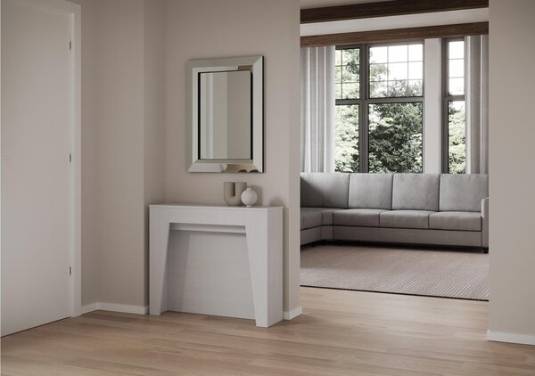 Consolle Allungabile con 4 allunghe ANEA 90x48xh77 cm estensibile fino a 211 cm Allunghe all'interno tutto in legno di Frassino colore bianco frassino