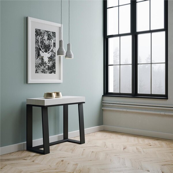 Consolle Allungabile con 4 allunghe ASIA 90x40xh77 cm estensibile fino a 288 cm Allunghe all'interno tutto in legno di Frassino colore bianco frassino