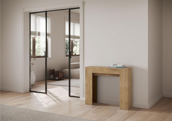Consolle Allungabile SLICK in Legno Nobilitato Dimensioni 90x25xh 77 cm Allungabile fino a 181 Ospita 10 persone Quercia natura