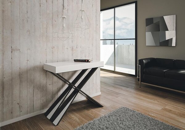 Consolle Allungabile con 3 allunghe DIAGO SMALL TELAIO ANTRACITE 90x40xh77 cm estensibile fino a 196cm Allunghe da 52 cm, gambe in Legno Antracite piano colore Bianco Antracite