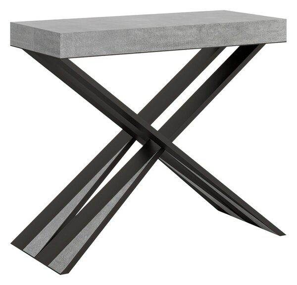 Consolle Allungabile con 3 allunghe DIAGO SMALL TELAIO ANTRACITE 90x40xh77 cm estensibile fino a 196cm Allunghe da 52 cm, gambe in Legno Antracite piano colore CEMENTO