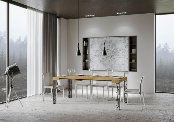 Consolle Allungabile con 3 allunghe GHIBLI SMALL TELAIO ANTRACITE 90x40xh77 cm estensibile fino a 196 cm Allunghe da 52 cm, gambe sagoma traforata Antracite piano colore QUERCIA NATURALE