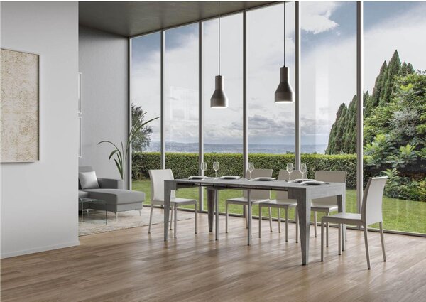 Tavolo Consolle Allungabile ISOTTA Small Cemento Allungabile fino a 198 cm con tre elementi da 52 cm, tutto in legno di Frassino 90x42xh77 cm colore cemento