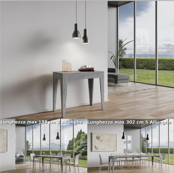 Tavolo Consolle Allungabile ISOTTA Bianco Allungabile fino a 302 cm con 5 elementi da 52 cm, tutto in legno di Frassino 90x42xh77 cm colore bianco