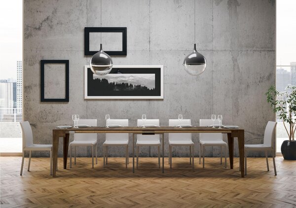 Tavolo Consolle Allungabile ISOTTA Noce Allungabile fino a 302 cm con 5 elementi da 52 cm, tutto in legno di Frassino 90x42xh77 cm colore Noce