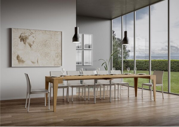Tavolo Consolle Allungabile ISOTTA Quercia naturale Allungabile fino a 302 cm con 5 elementi da 52 cm, tutto in legno di Frassino 90x42xh77 cm colore Quercia naturale