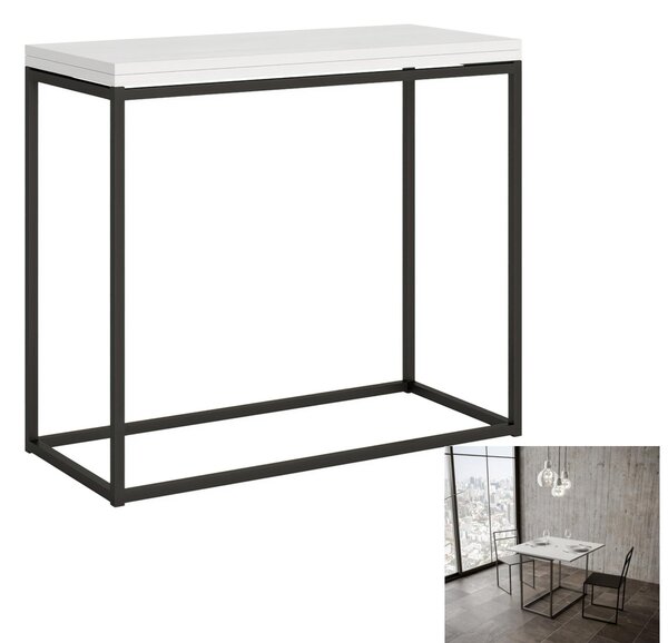 Consolle Apribile a Libro ed Allungabile NORDICA LIBRA 90x45xh 80 cm Aperta 90x90x h78 cm telaio colore Antracite piano Bianco Frassino
