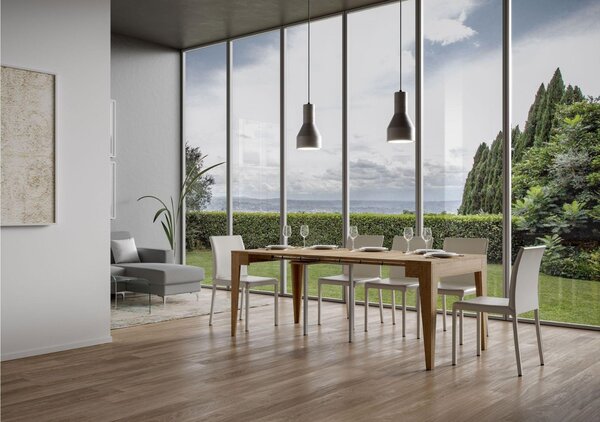 Tavolo Consolle Allungabile ISOTTA Small Quercia Natura Allungabile fino a 198 cm con tre elementi da 52 cm, tutto in legno di Frassino 90x42xh77 cm colore Quercia Natura