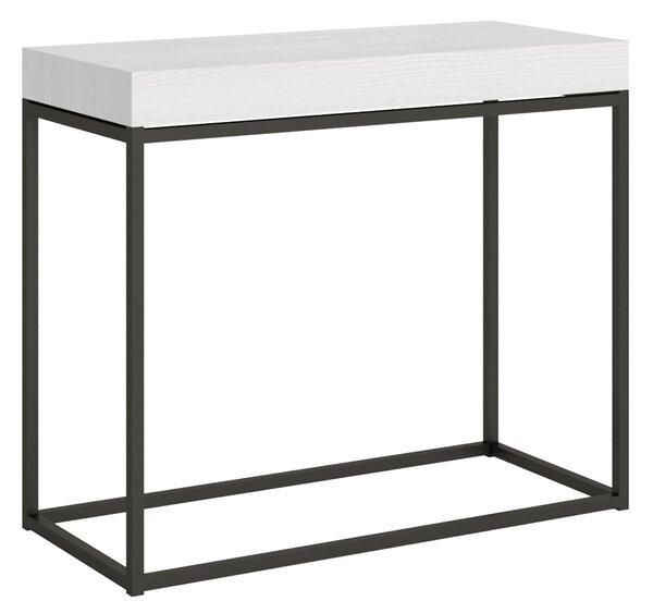 Tavolo Consolle Allungabile Small Bianco NORDICA 90x40xh77 cm Fino a 196 cm con tre elementi da 52 cm, tutto in legno di Frassino Piano bianco Telaio antracite