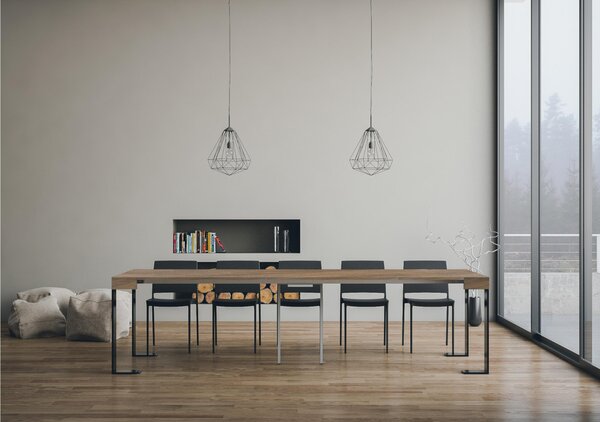 Consolle Allungabile TECNO Telaio Antracite fino a 196 cm con 3 elementi da 52 cm, tutto in legno di Frassino 90x40xh77 cm colore Noce