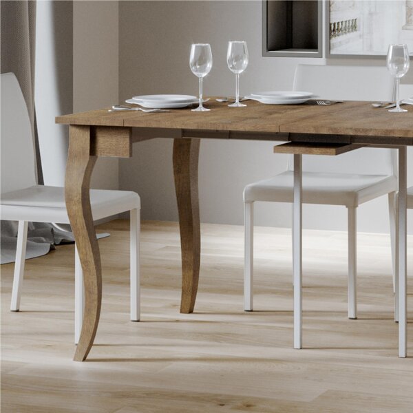 Tavolo Consolle Allungabile Small Noce OLANDA fino a 198 cm con tre elementi da 52 cm, tutto in legno di Frassino 90x48xh77 cm colore Noce