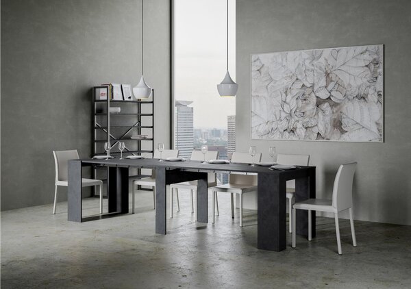 Consolle Allungabile con 4 allunghe Venus 90x48xh77 cm estensibile fino a 296 cm Allunghe all'interno tutto in legno di Frassino colore Antracite