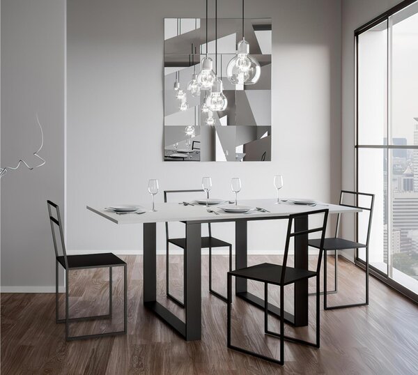 Tavolo Allungabile Apribile Quadrato Piano Bianco Frassino TECNO LIBRA 90x90x h78 cm estensibile fino a 180 cm tutto in legno di Frassino Bianco Frassino