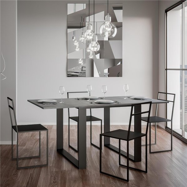 Tavolo Allungabile Apribile Quadrato Piano CEMENTO TECNO LIBRA 90x90x h78 cm estensibile fino a 180 cm tutto in legno di Frassino Cemento