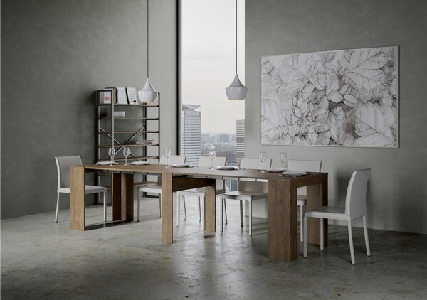 Consolle Allungabile con 4 allunghe Venus 90x48xh77 cm estensibile fino a 296 cm Allunghe all'interno tutto in legno di Frassino colore Noce