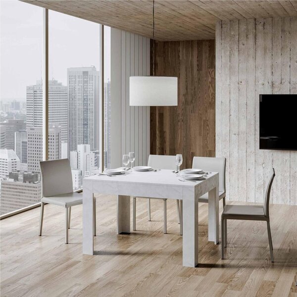 Tavolo Allungabile Piano Frassino Bianco Spatolato BIBI 90x120xh77 cm estensibile fino a 180 cm tutto in legno di Frassino Bianco Spatolato