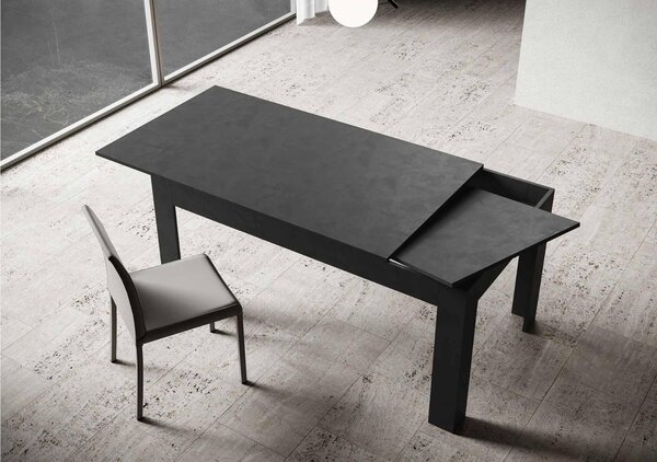 Tavolo Allungabile Piano Antracite Spatolato BIBI 90x120xh77 cm estensibile fino a 180 cm tutto in legno di Frassino colore antracite spatolato