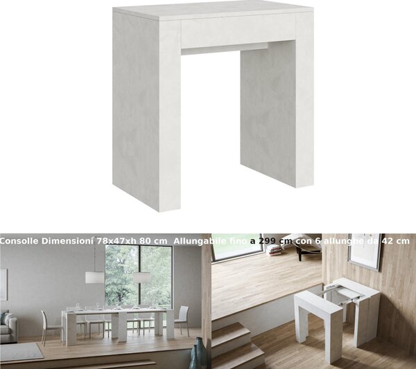 Consolle Allungabile con 6 allunghe Allin 78x47xh80 cm estensibile fino a 299 cm Allunghe all�interno delle gambe tutto in legno di Frassino colore bianco