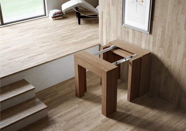 Consolle Allungabile con 6 allunghe Allin 78x47xh80 cm estensibile fino a 299 cm Allunghe all�interno delle gambe tutto in legno di Frassino colore Quercia Naturale