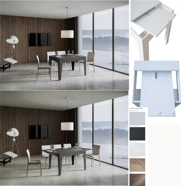 Tavolo Allungabile Piano Antracite CICO 90x120xh77 cm estensibile fino a 180 cm tutto in legno di Frassino Antracite