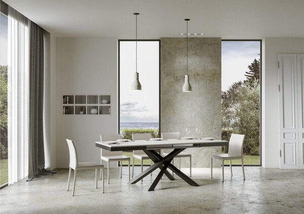 Tavolo Allungabile con 3 allunghe VOLANTIS EVOLUTION 90x120xh77 cm estensibile fino a 224 cm Allunghe da 52 cm, gambe in ferro verniciato colore BIANCO FRASSINO