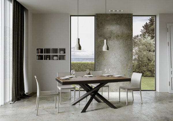 Tavolo Allungabile con 3 allunghe VOLANTIS EVOLUTION 90x120xh77 cm estensibile fino a 224 cm Allunghe da 52 cm, gambe in ferro verniciato colore Noce