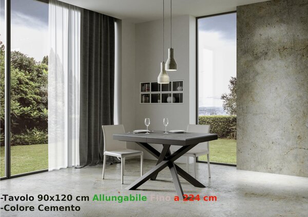 Consolle Allungabile con 3 allunghe VOLANTIS EVOLUTION 90x120xh77 cm estensibile fino a 224 cm Allunghe da 52 cm , gambe in ferro verniciato colore Cemento