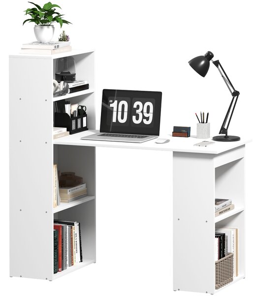 HOMCOM Scrivania Tavolo da Lavoro per Computer con 2 Ripiani e 5 Ripiani, 120 cm x 55 cm x 120 cm, Bianco