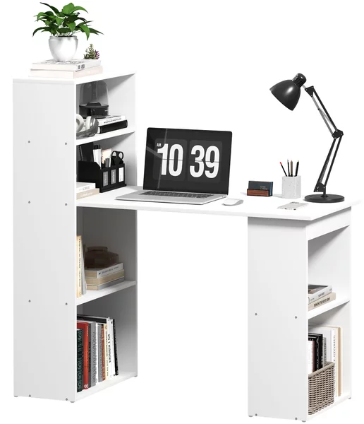 HOMCOM Scrivania Computer con Libreria Porta PC Salvaspazio, Tavolo da Pranzo per Ufficio e Studio, 120x55x120 cm, Bianco|Aosom