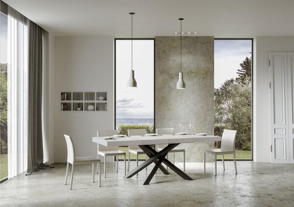 Tavolo Allungabile Piano VOLANTIS design Moderno Dimensioni 90x130xh77 cm estensibile fino a 234 cm telaio 4 colori piano in Legno di Frassino : Bianco Frassino